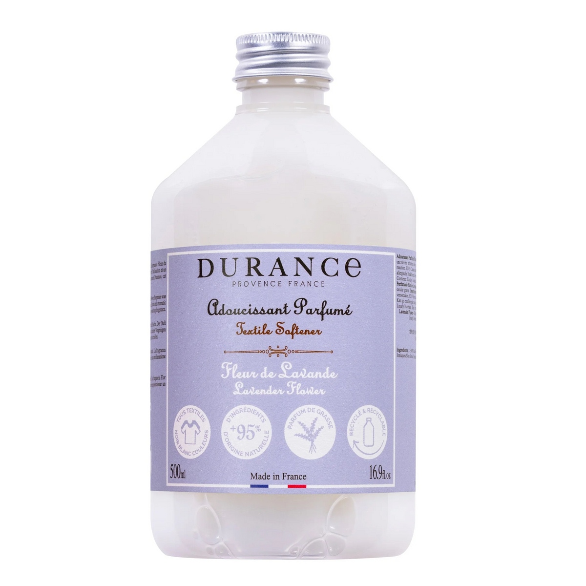 【デュランス】DURANCEランドリーソフナー 柔軟剤 | 選べる3種の香り（ローズ・ラベンダー・ベルベーヌ）500ml | 天然アロマ100% | 肌に優しいフランス製
